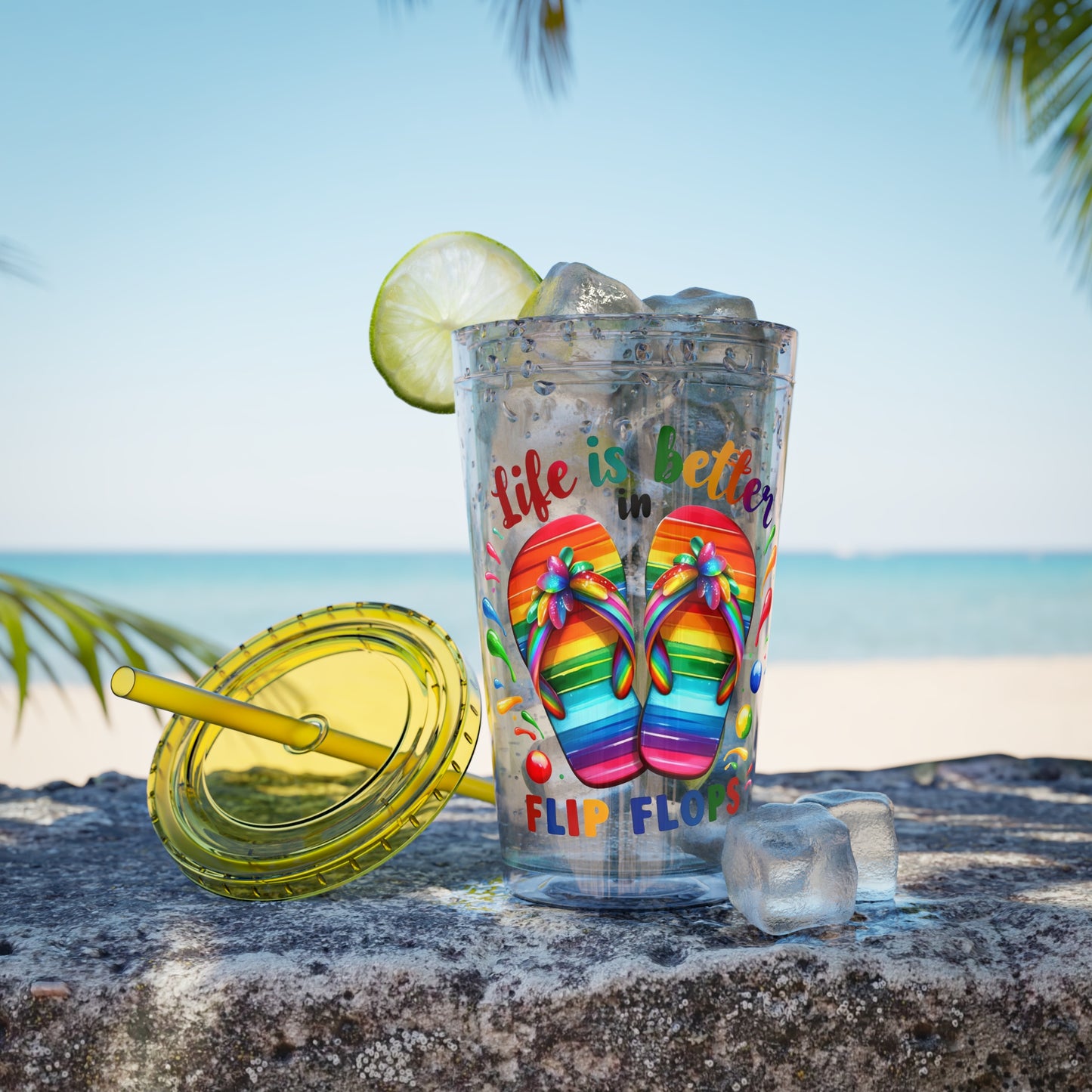 Life is Better in Flip Flops Sunsplash Tumbler with Straw, 16oz