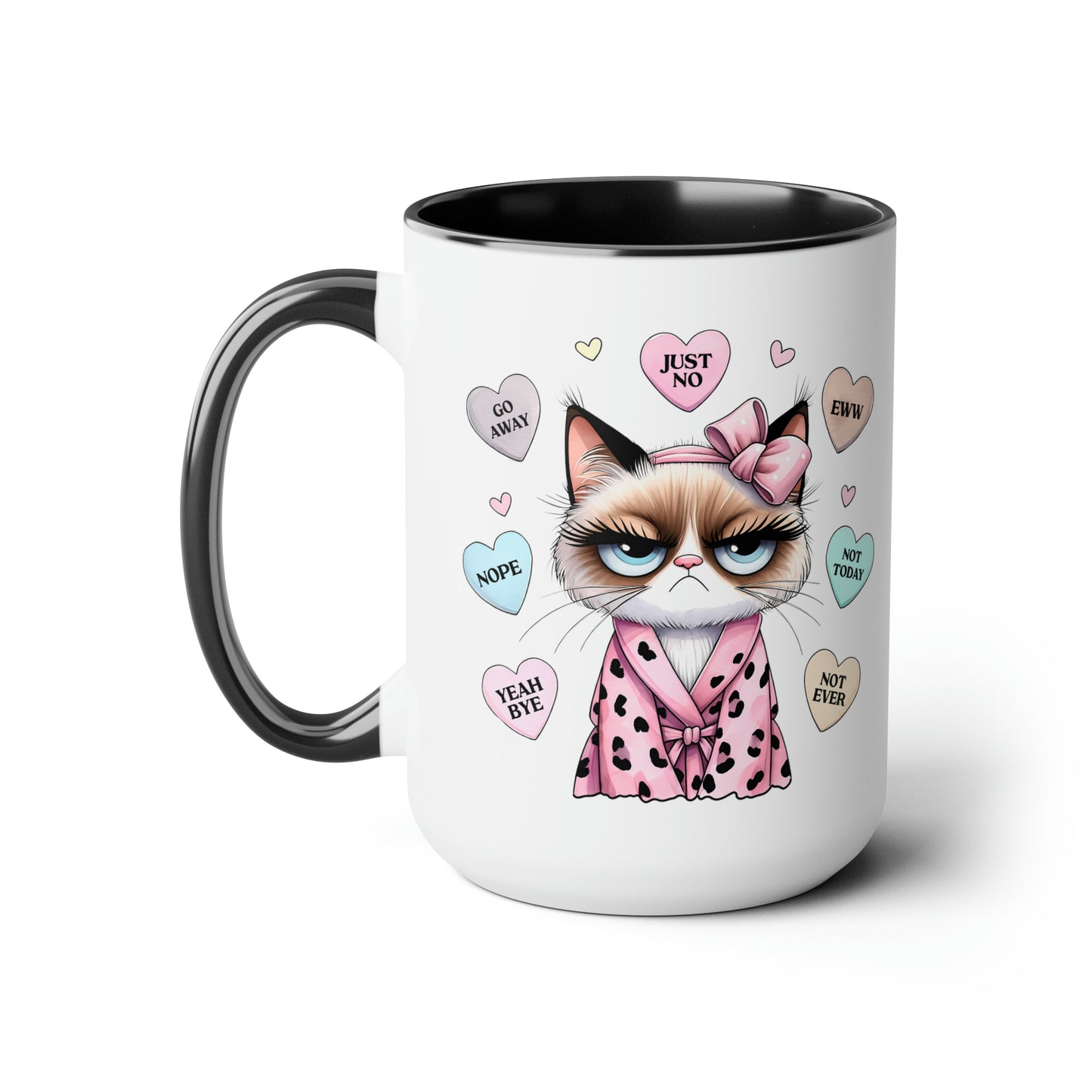 Valentine's Day Cat Two-Tone Coffee Mugs, 15oz