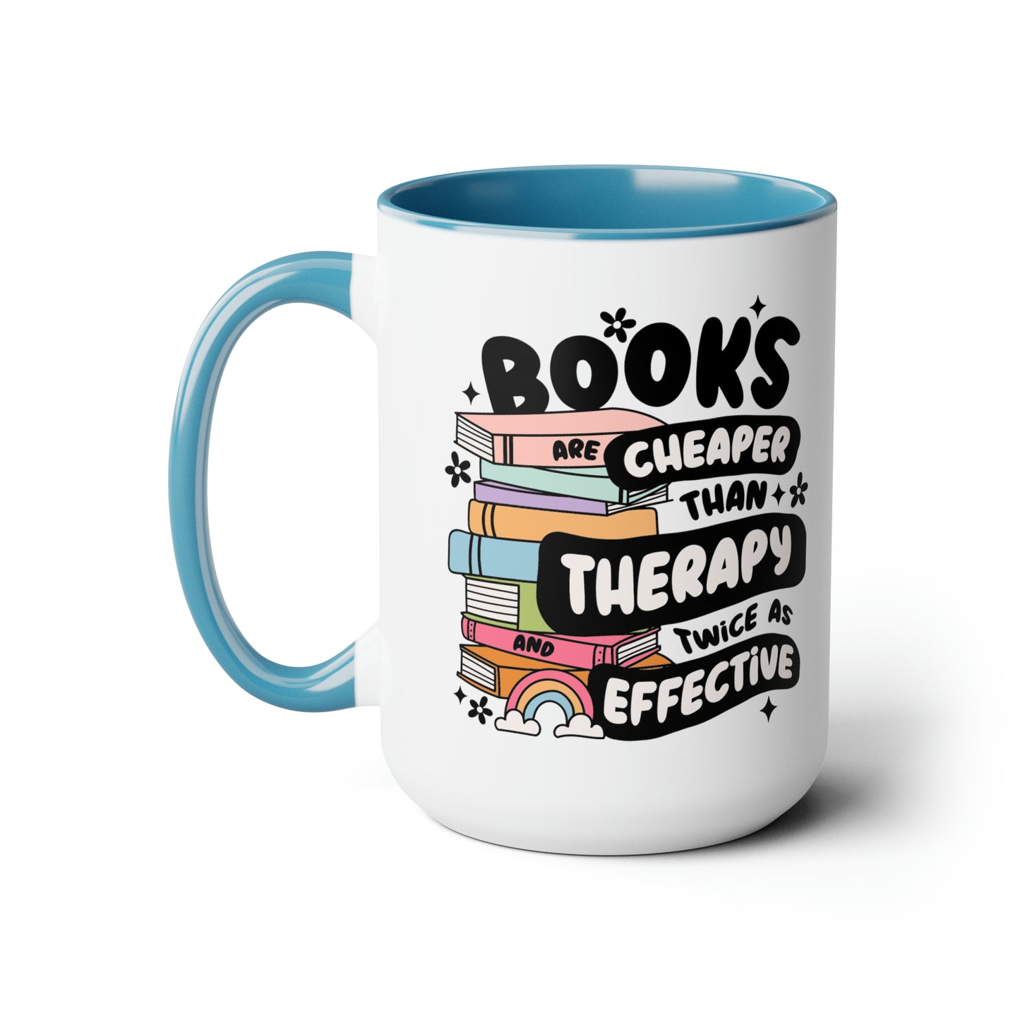 Books, Cheaper Than Therapy Two-Tone Coffee Mugs, 15oz