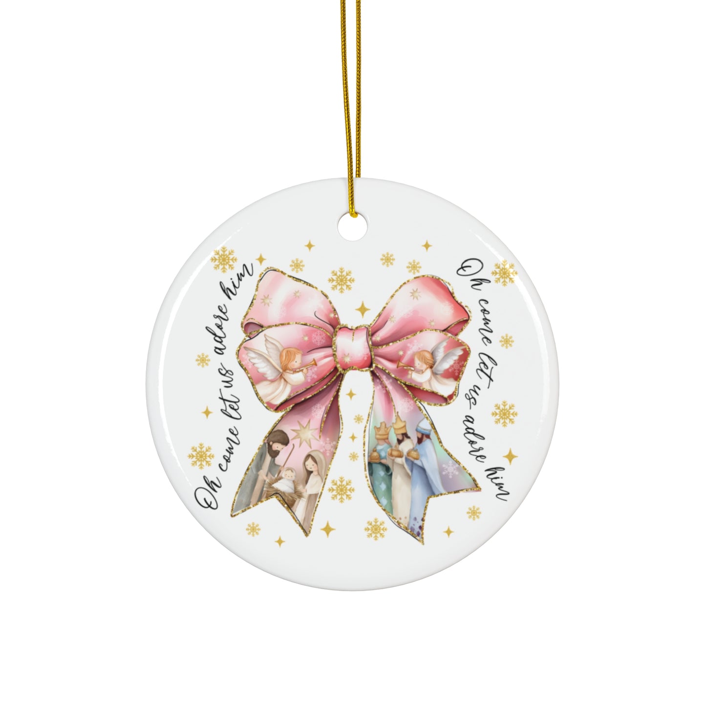 Ceramic Ornament with Bow Design, Christmas Decoration, Holiday Gift, Tree Ornament, Festive Home Decor, Personalized Keepsake
