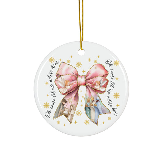 Ceramic Ornament with Bow Design, Christmas Decoration, Holiday Gift, Tree Ornament, Festive Home Decor, Personalized Keepsake