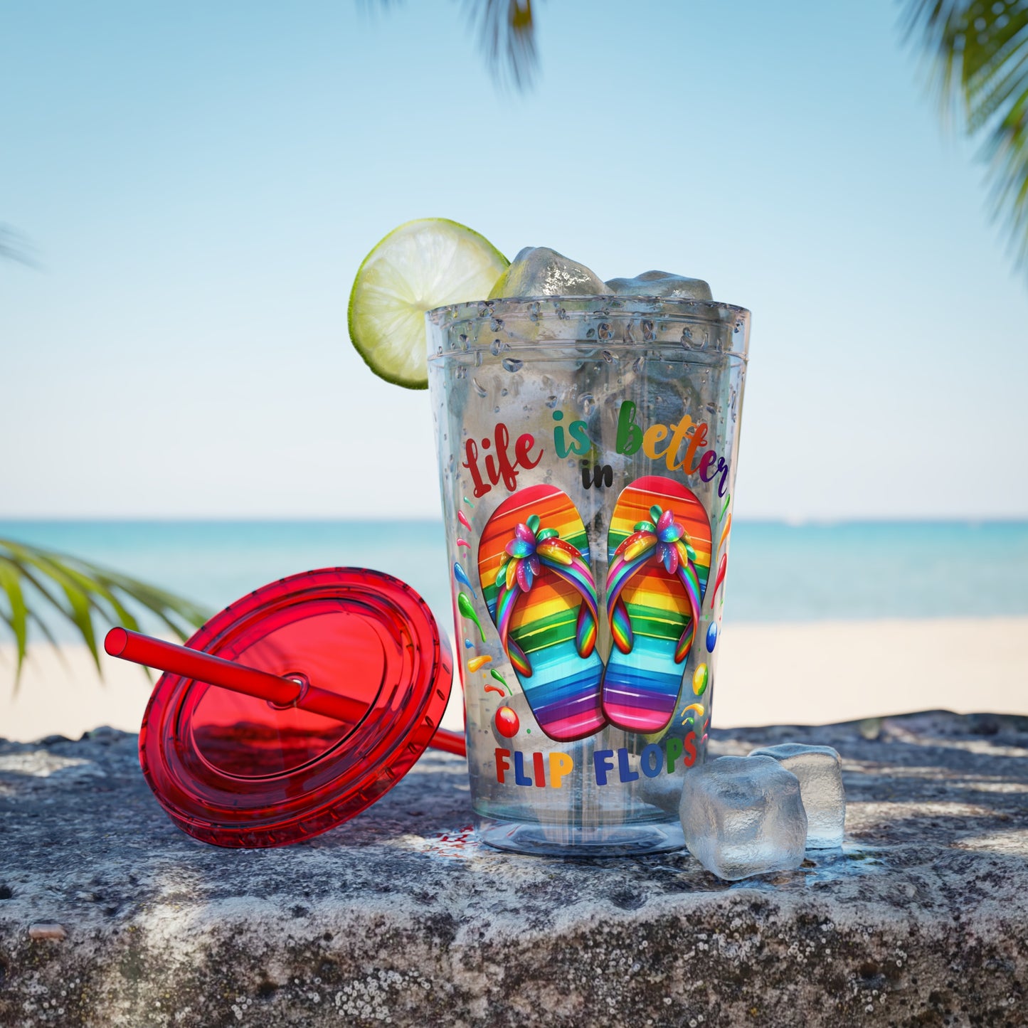 Life is Better in Flip Flops Sunsplash Tumbler with Straw, 16oz
