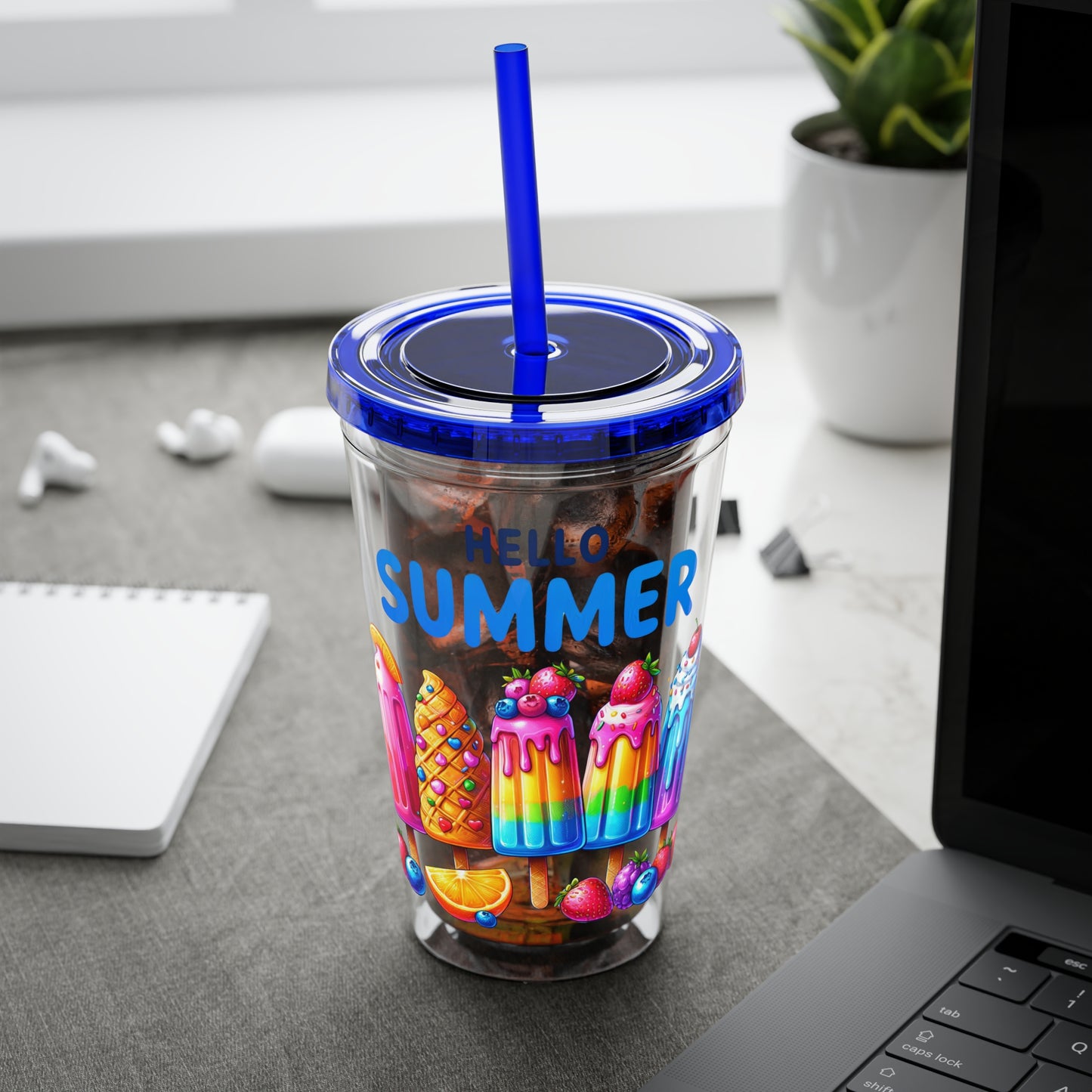 Hello Summer Sunsplash Tumbler with Straw, 16oz