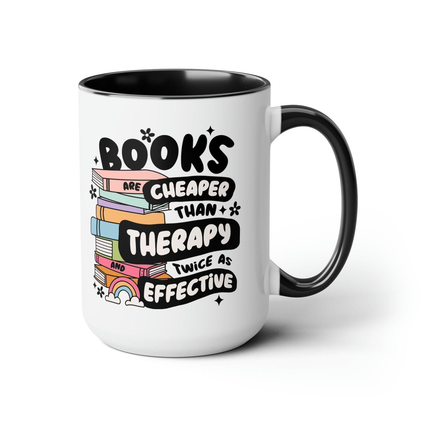 Books, Cheaper Than Therapy Two-Tone Coffee Mugs, 15oz