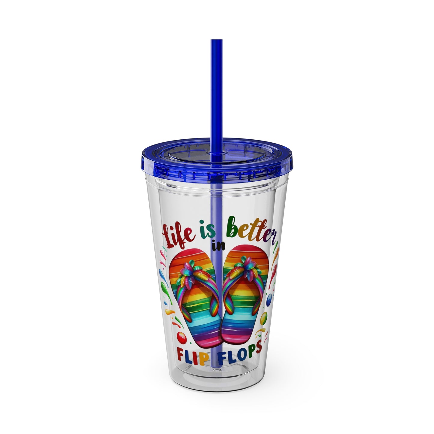Life is Better in Flip Flops Sunsplash Tumbler with Straw, 16oz