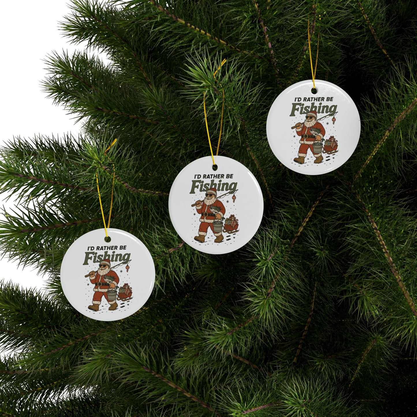 Fishing-Themed Ceramic Ornaments - Holiday Decor for Fishermen, Gift for Dad, Christmas Tree Ornaments, Fun Fishing Gifts, 2-Sided Prints