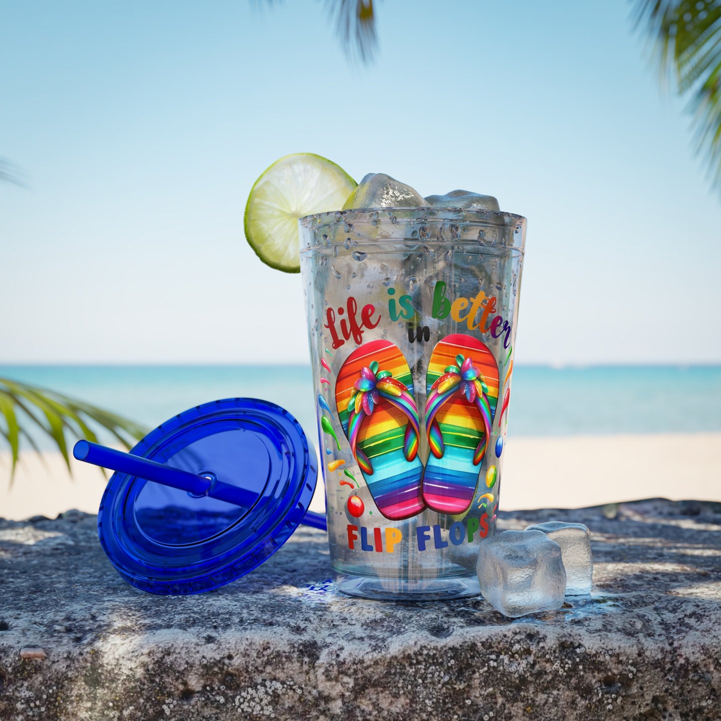 Life is Better in Flip Flops Sunsplash Tumbler with Straw, 16oz