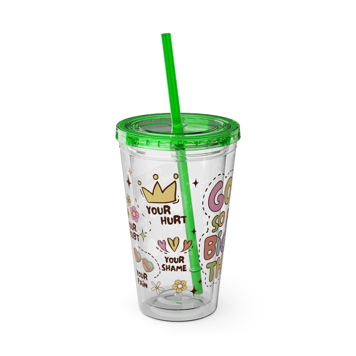 God is Bigger Sunsplash Tumbler with Straw, 16oz