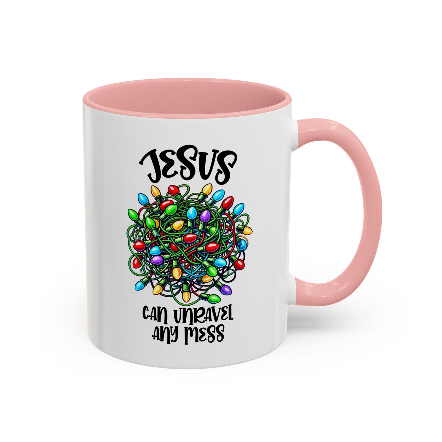 Jesus Can Unravel Any Mess Accent Coffee Mug (11, 15oz)