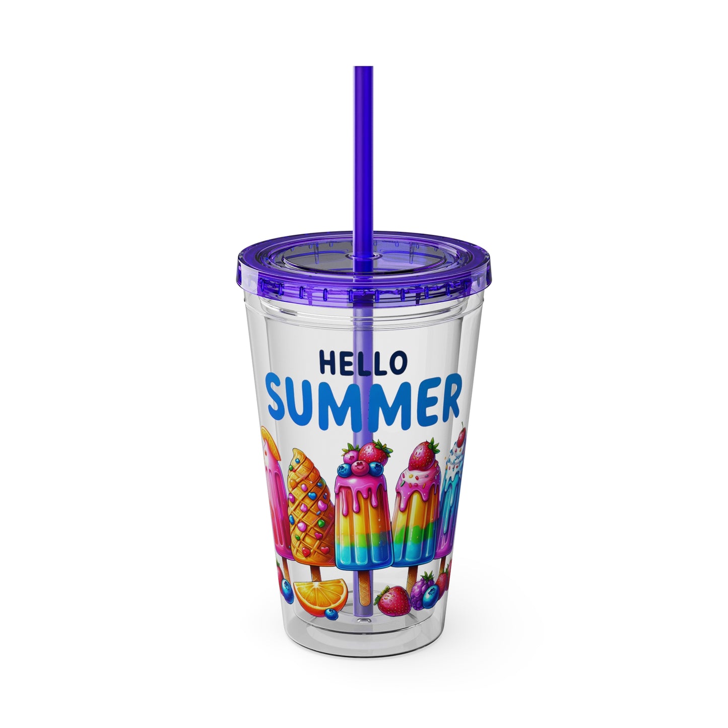 Hello Summer Sunsplash Tumbler with Straw, 16oz