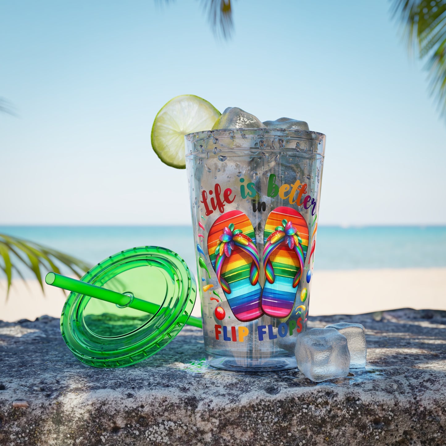 Life is Better in Flip Flops Sunsplash Tumbler with Straw, 16oz