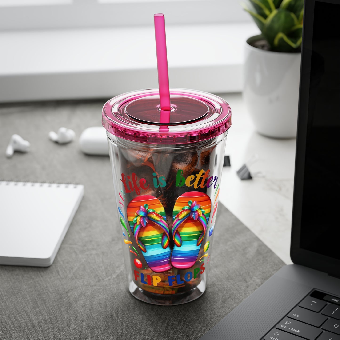 Life is Better in Flip Flops Sunsplash Tumbler with Straw, 16oz