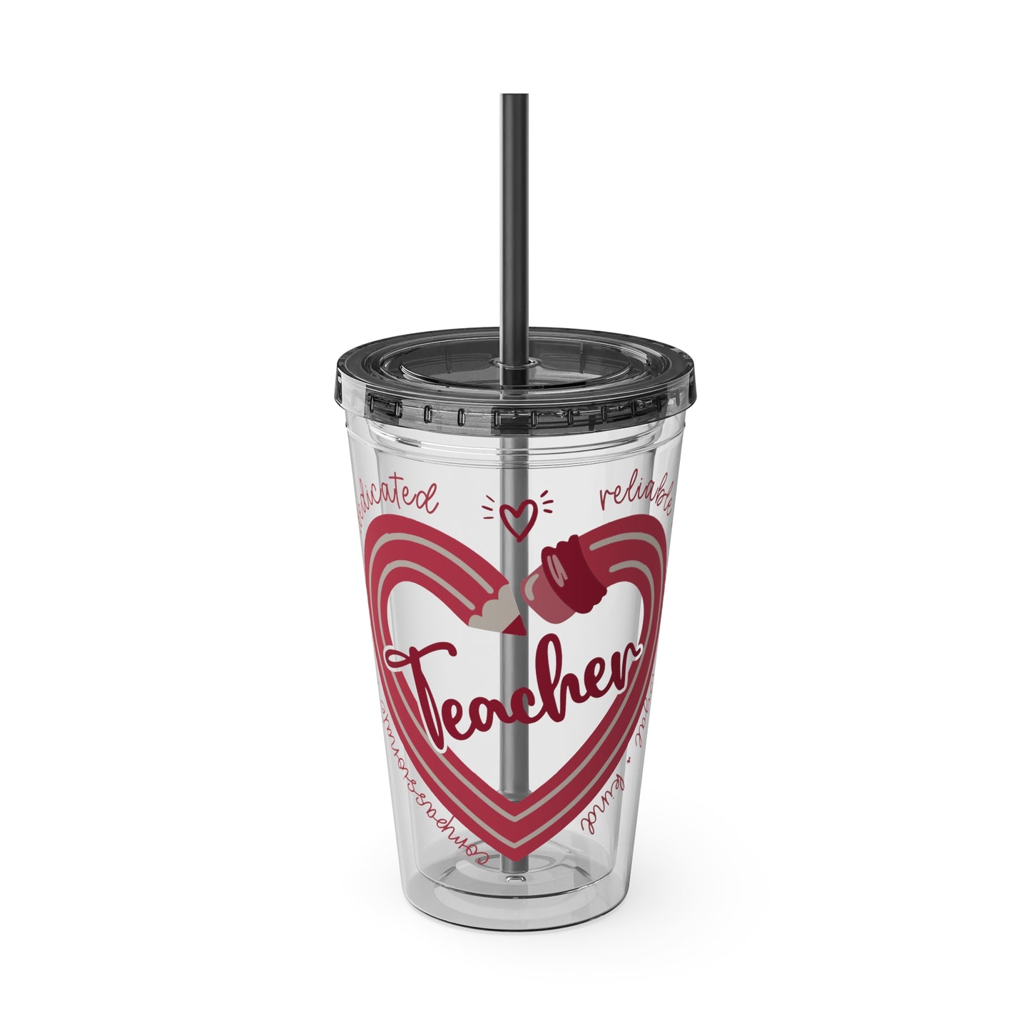 Teacher Heart Sunsplash Tumbler with Straw, 16oz