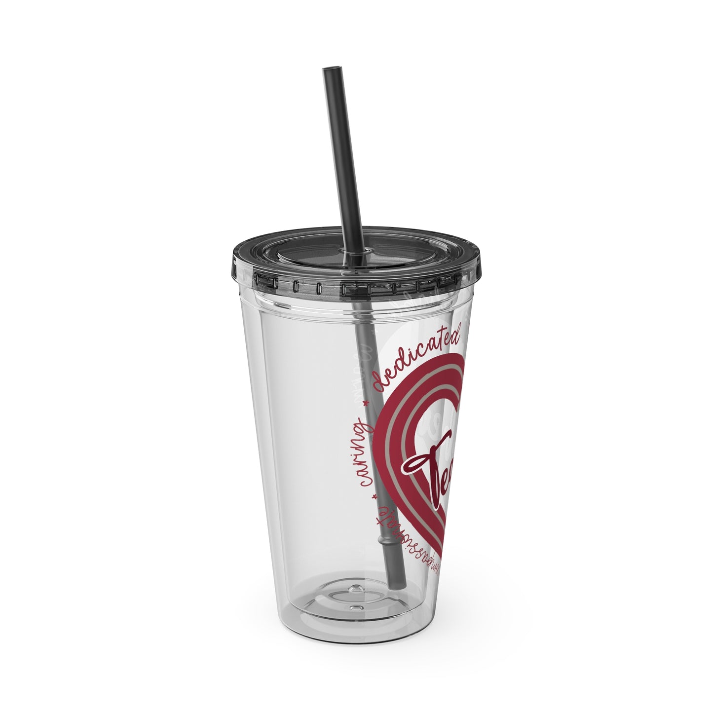 Teacher Heart Sunsplash Tumbler with Straw, 16oz