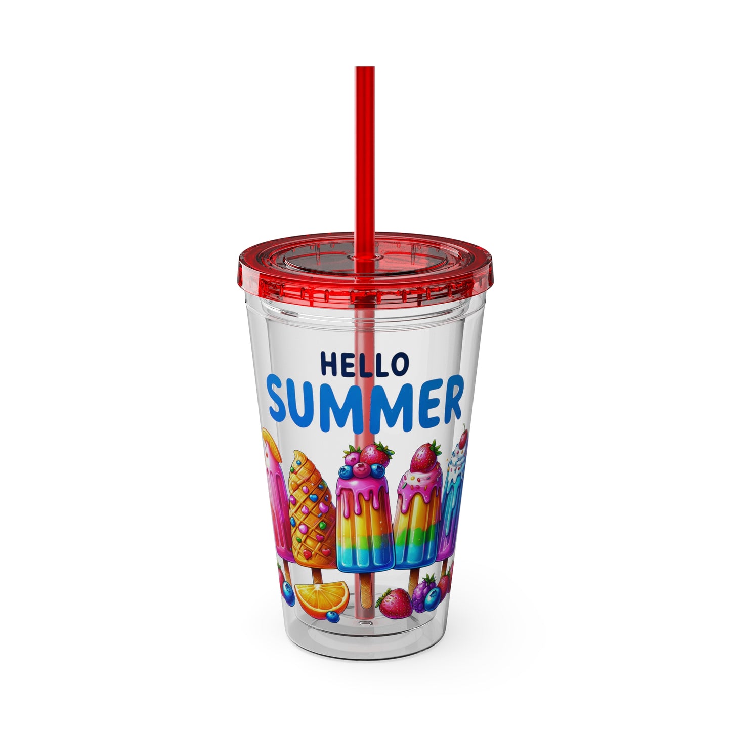 Hello Summer Sunsplash Tumbler with Straw, 16oz