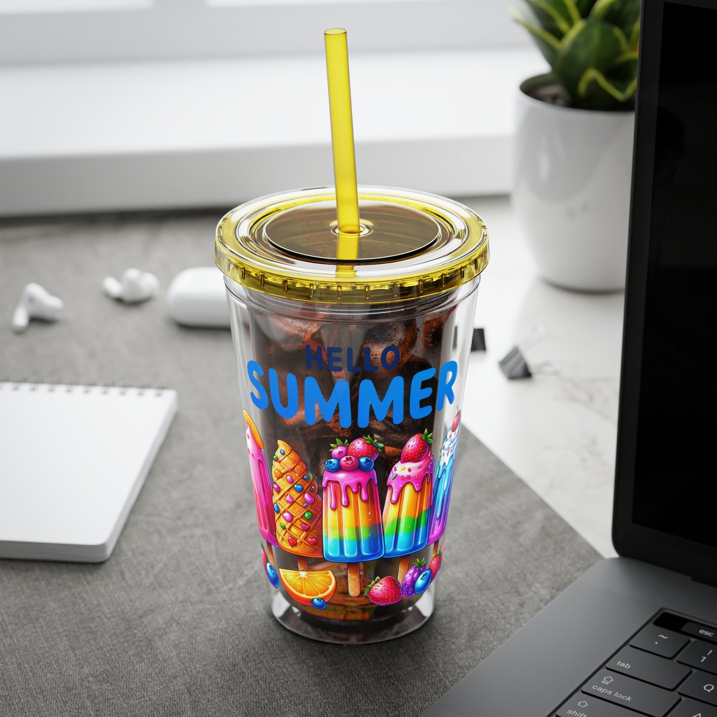 Hello Summer Sunsplash Tumbler with Straw, 16oz