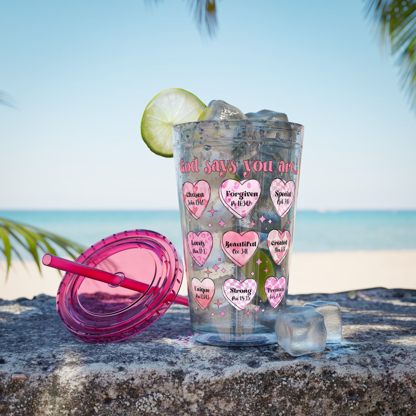 God Says Sunsplash Tumbler with Straw, 16oz