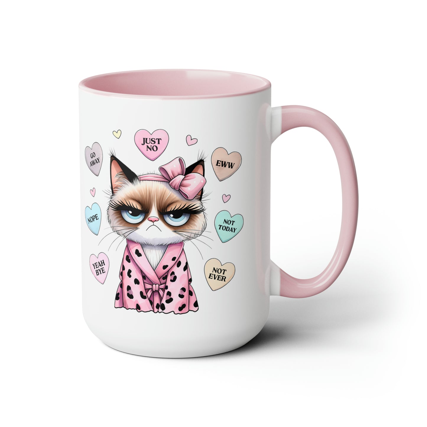 Valentine's Day Cat Two-Tone Coffee Mugs, 15oz