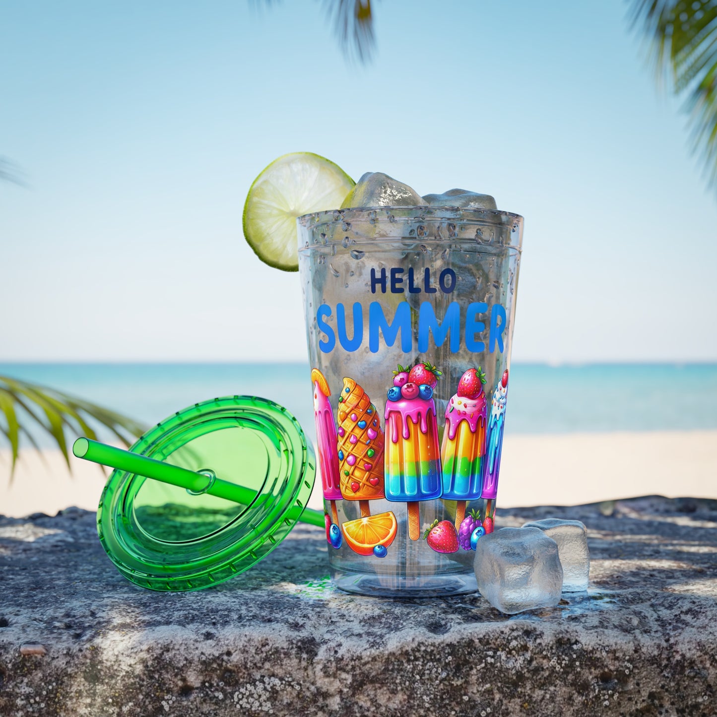 Hello Summer Sunsplash Tumbler with Straw, 16oz