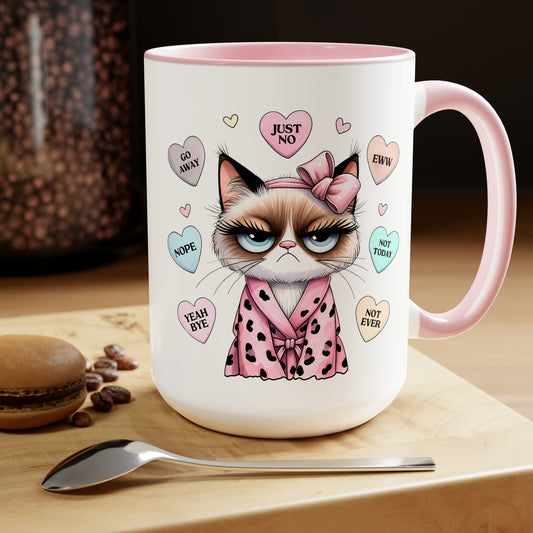 Valentine's Day Cat Two-Tone Coffee Mugs, 15oz