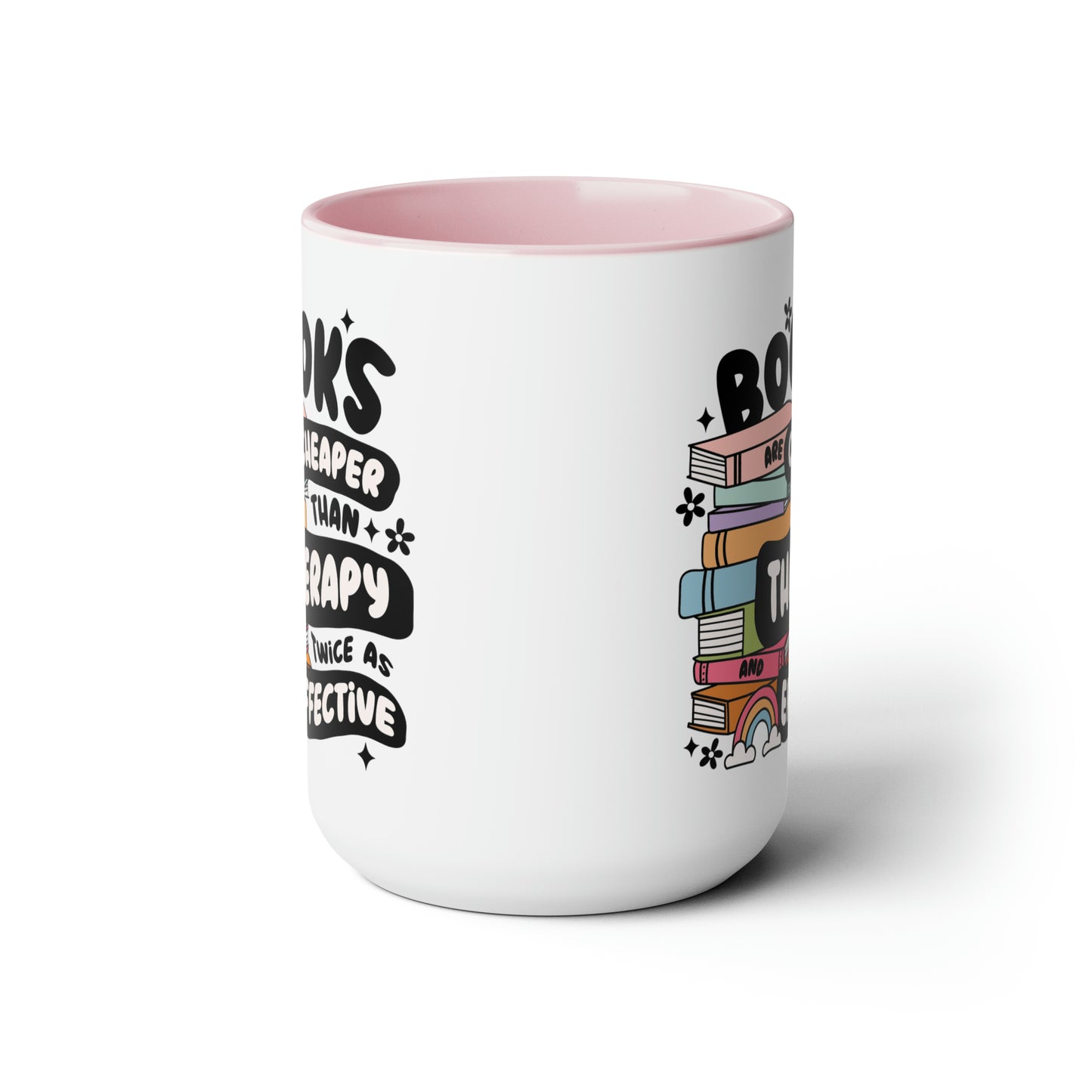 Books, Cheaper Than Therapy Two-Tone Coffee Mugs, 15oz