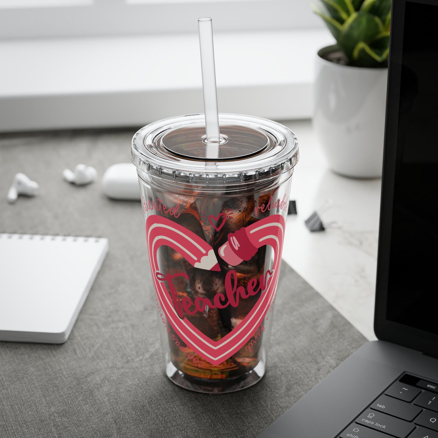 Teacher Heart Sunsplash Tumbler with Straw, 16oz
