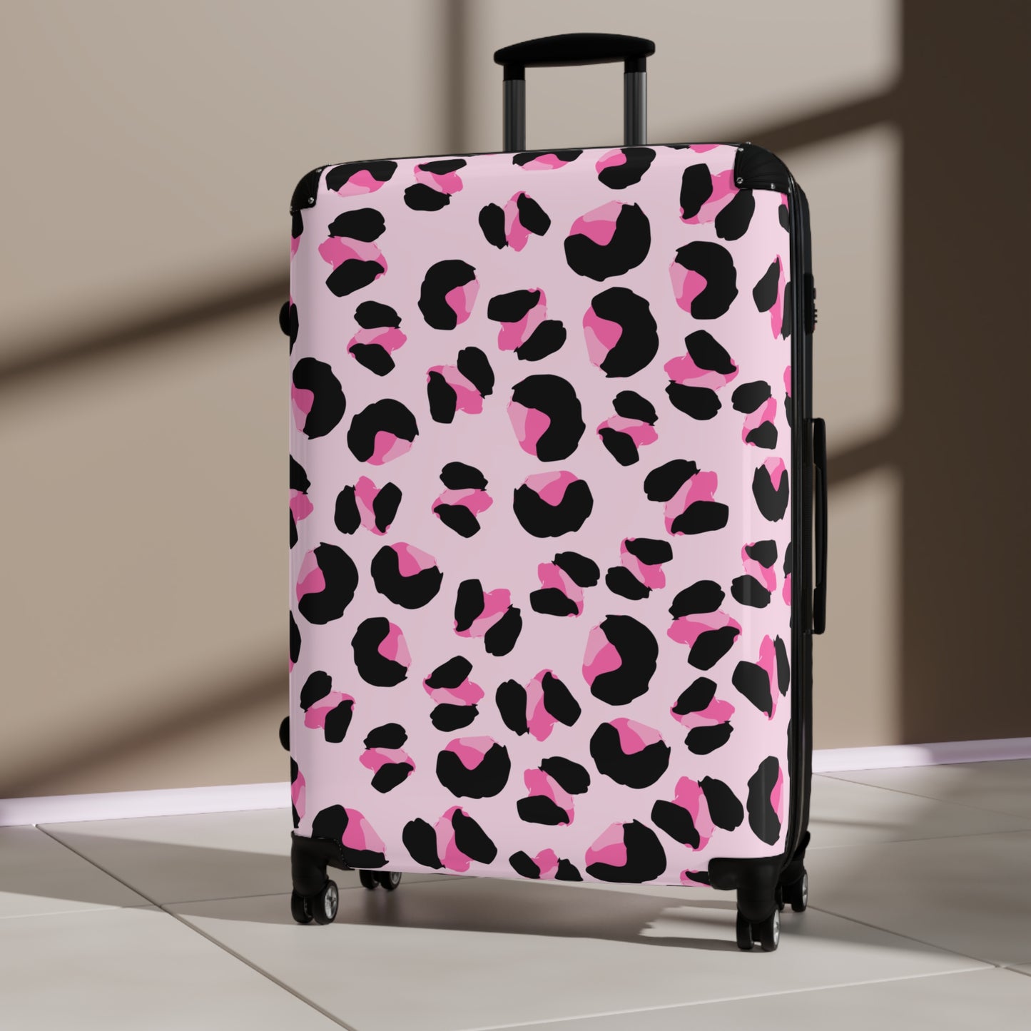 Chic Pink Leopard Print Suitcase - Stylish Luggage for Travel Enthusiasts