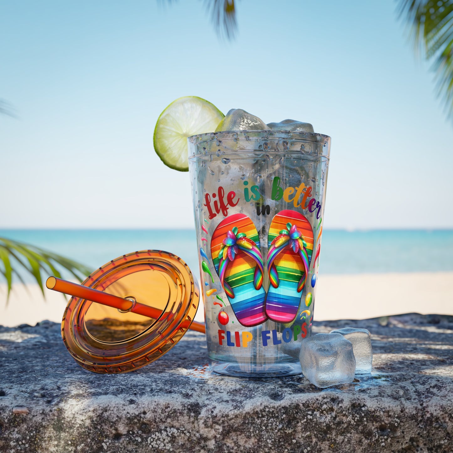 Life is Better in Flip Flops Sunsplash Tumbler with Straw, 16oz