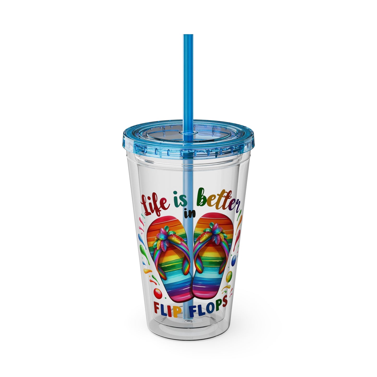 Life is Better in Flip Flops Sunsplash Tumbler with Straw, 16oz