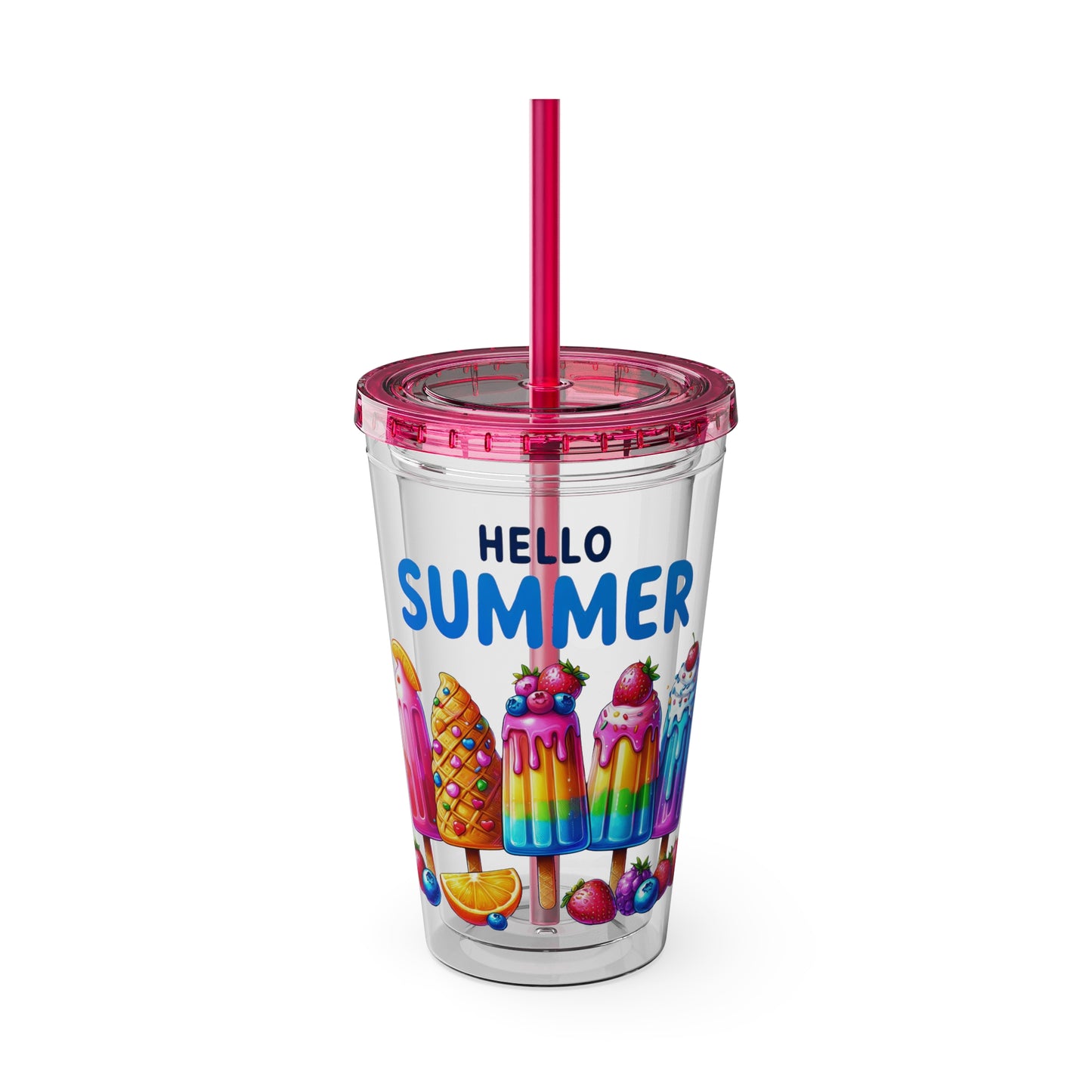 Hello Summer Sunsplash Tumbler with Straw, 16oz