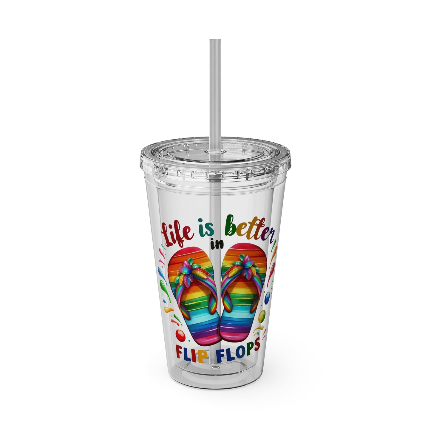 Life is Better in Flip Flops Sunsplash Tumbler with Straw, 16oz