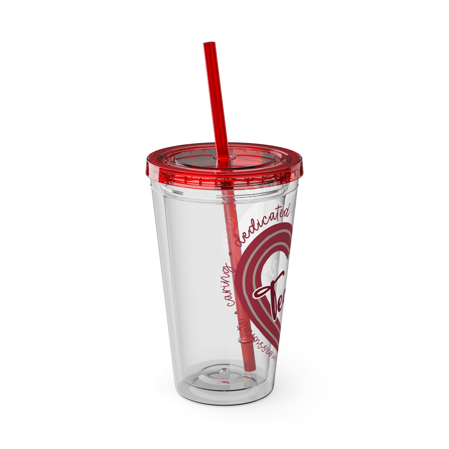 Teacher Heart Sunsplash Tumbler with Straw, 16oz