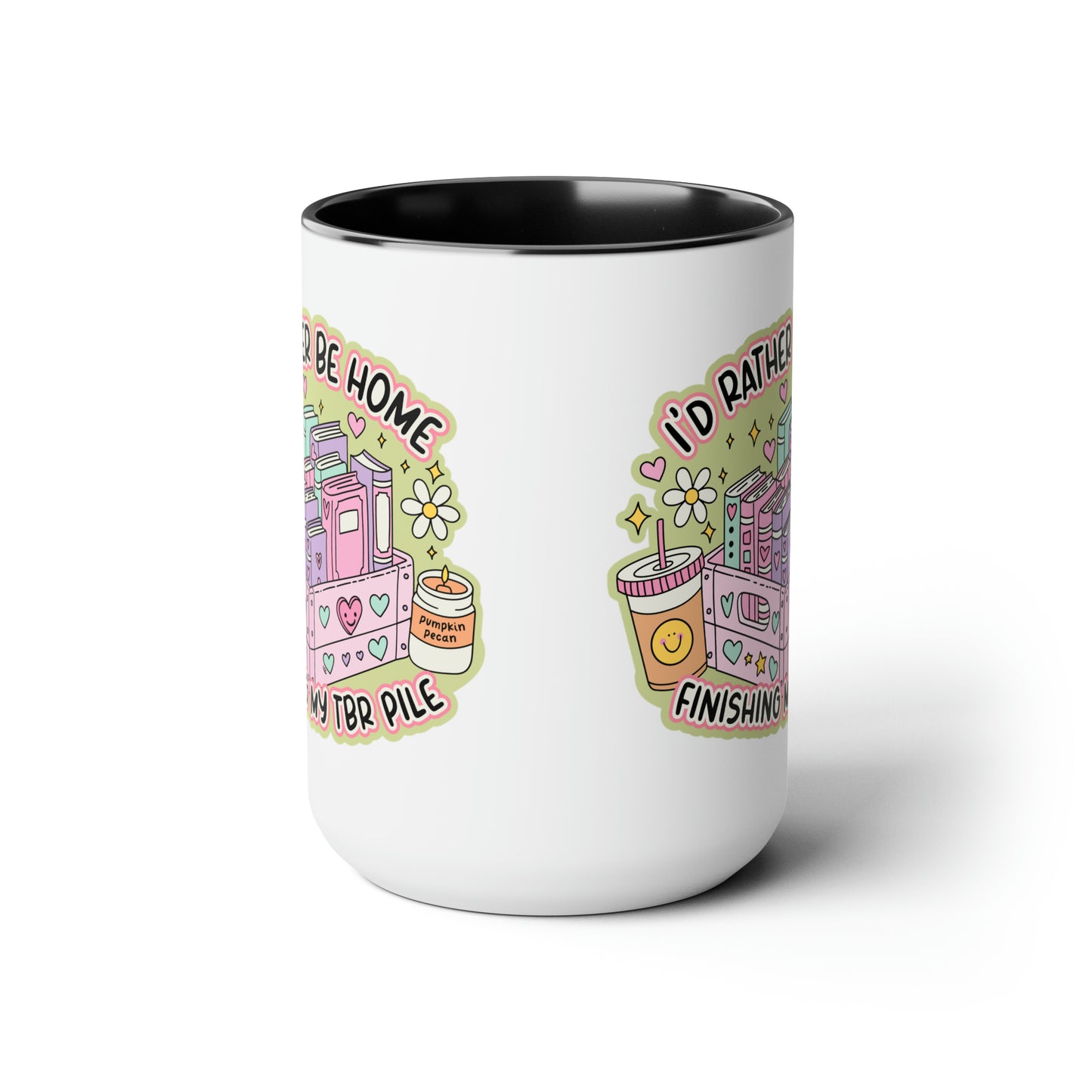 TBR Pile Reading Two-Tone Coffee Mugs, 15oz