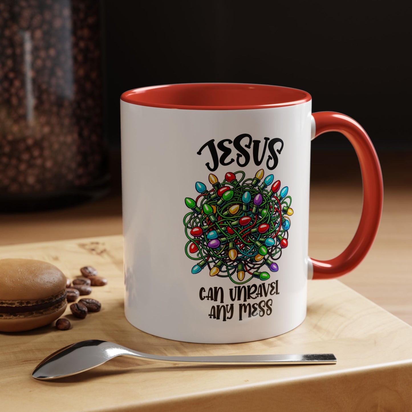 Jesus Can Unravel Any Mess Accent Coffee Mug (11, 15oz)