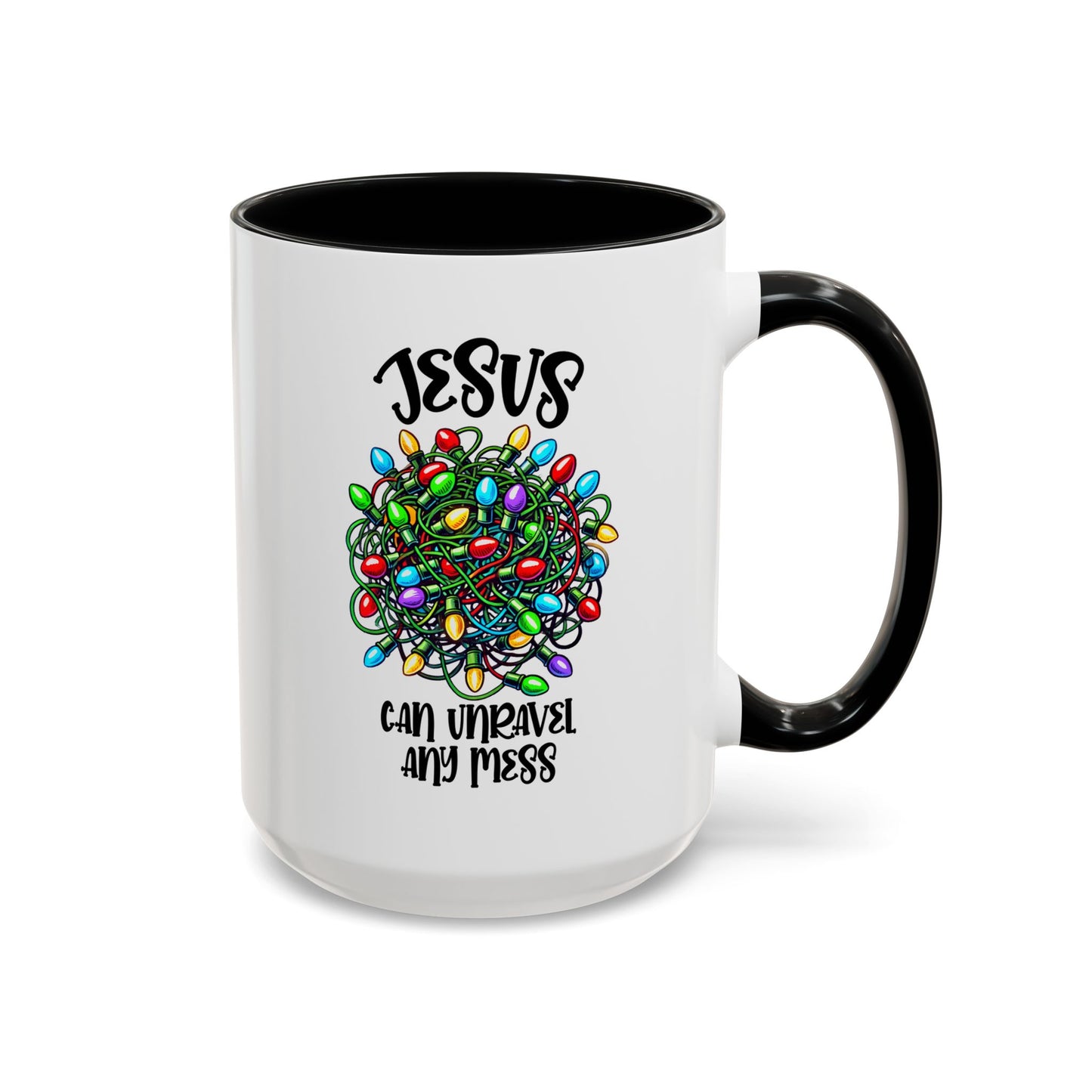Jesus Can Unravel Any Mess Accent Coffee Mug (11, 15oz)