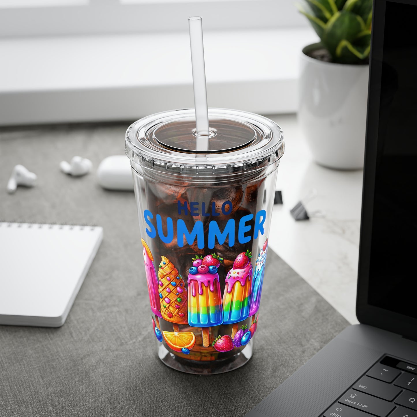 Hello Summer Sunsplash Tumbler with Straw, 16oz