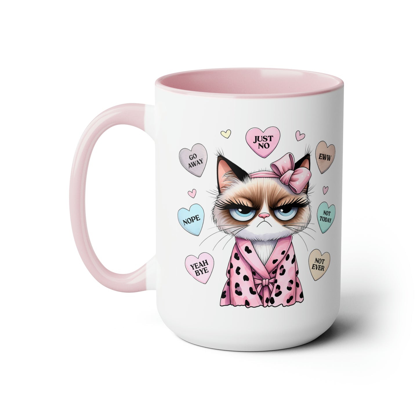 Valentine's Day Cat Two-Tone Coffee Mugs, 15oz