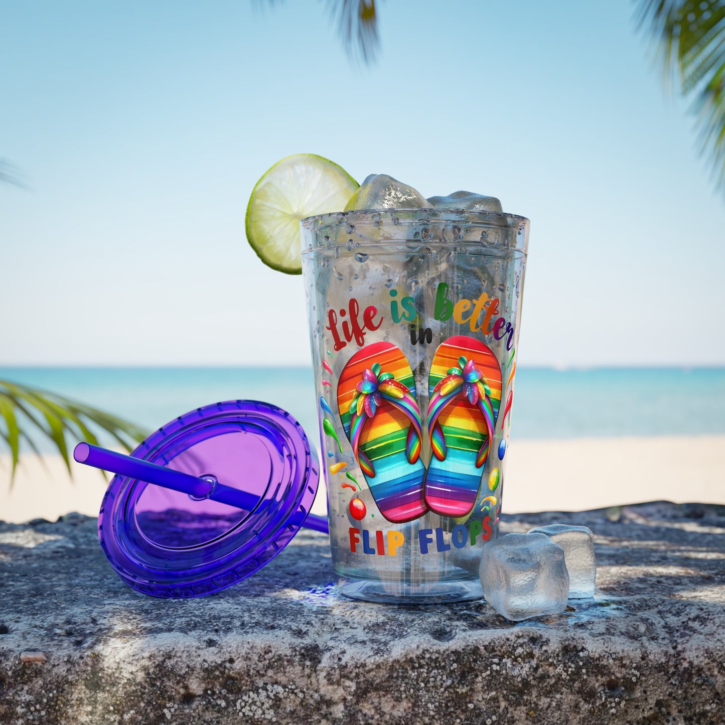 Life is Better in Flip Flops Sunsplash Tumbler with Straw, 16oz