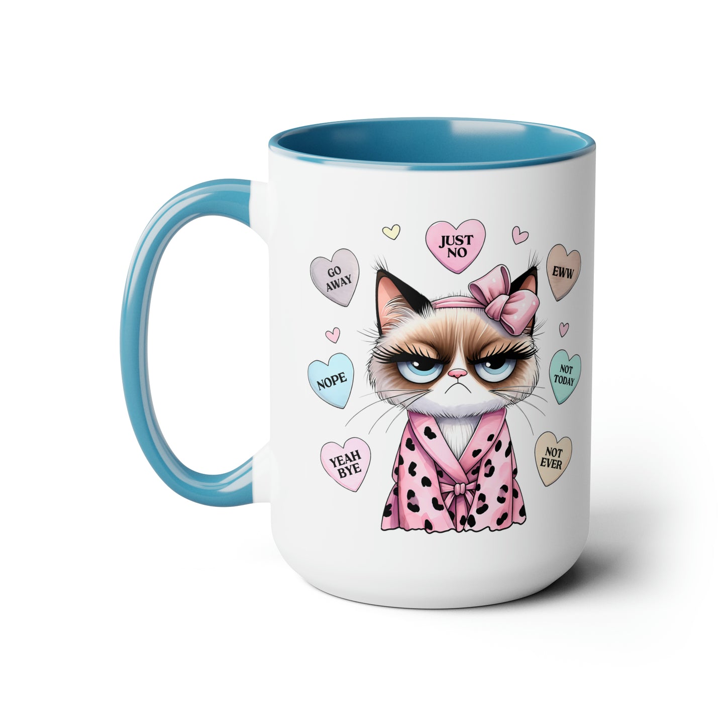 Valentine's Day Cat Two-Tone Coffee Mugs, 15oz