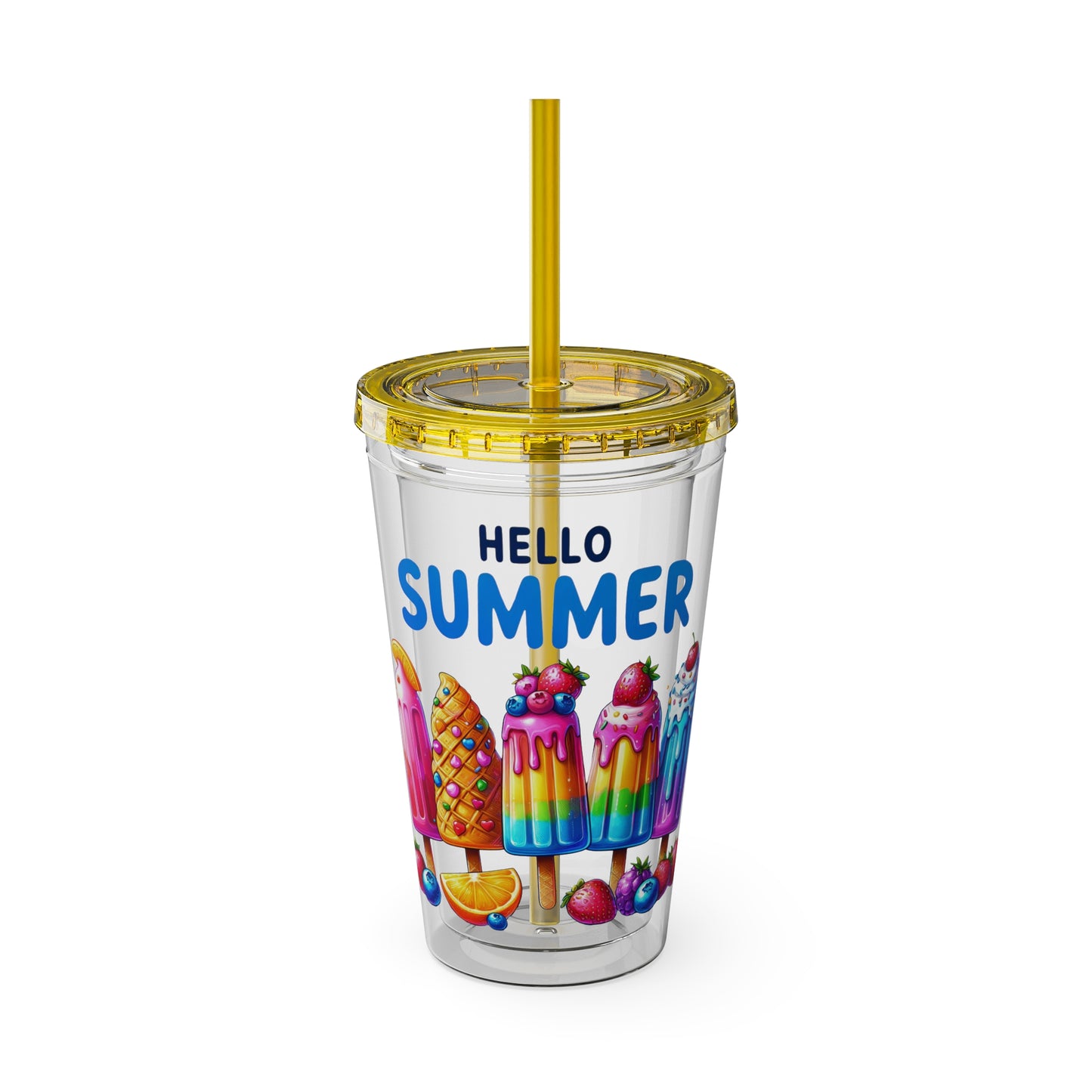 Hello Summer Sunsplash Tumbler with Straw, 16oz