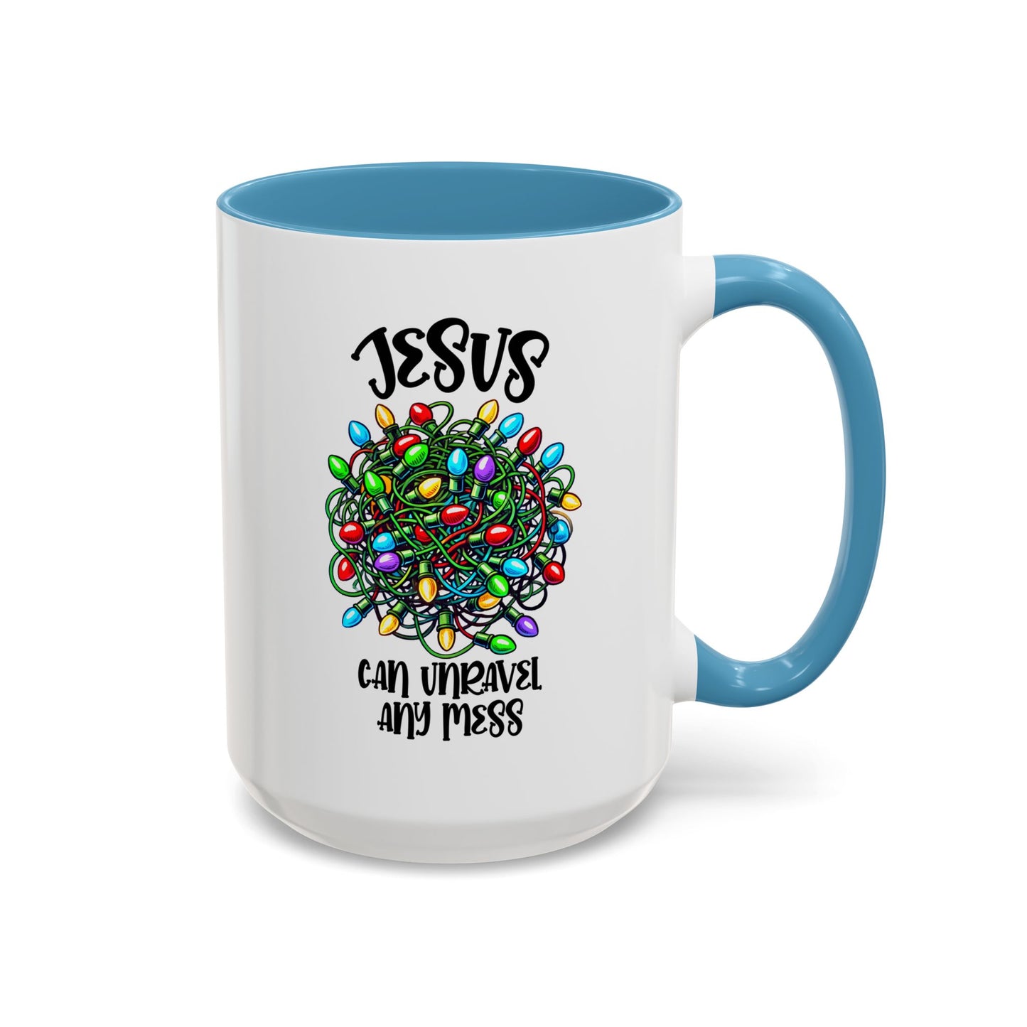 Jesus Can Unravel Any Mess Accent Coffee Mug (11, 15oz)