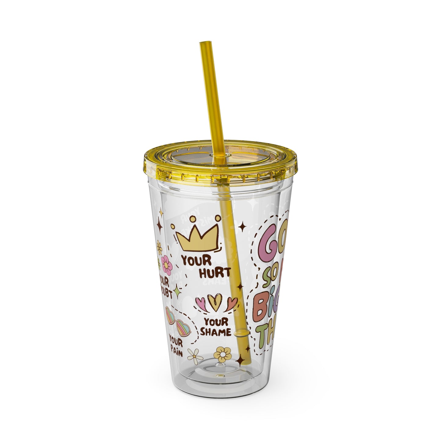 God is Bigger Sunsplash Tumbler with Straw, 16oz