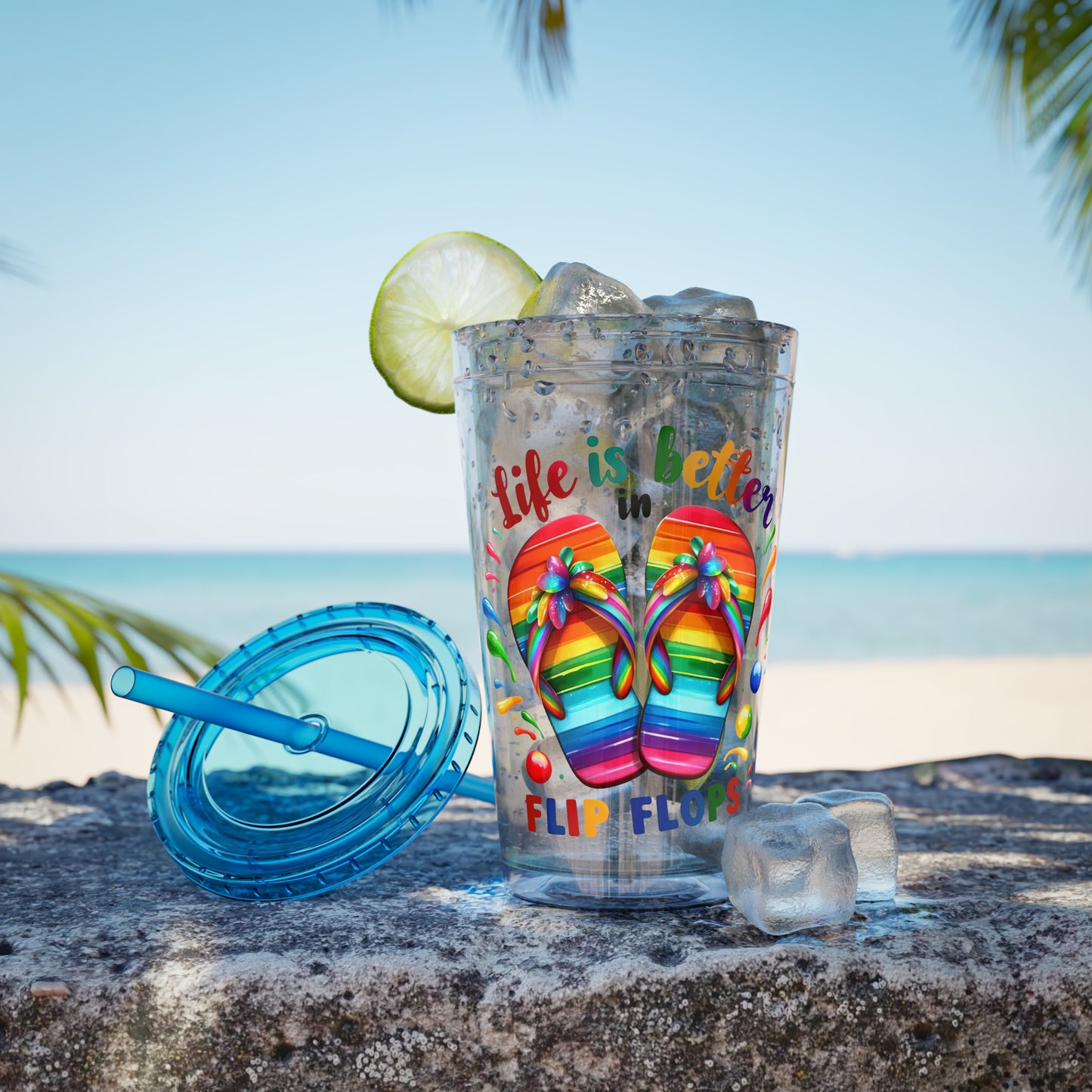 Life is Better in Flip Flops Sunsplash Tumbler with Straw, 16oz