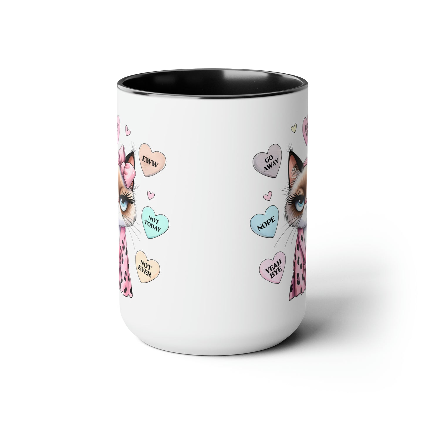 Valentine's Day Cat Two-Tone Coffee Mugs, 15oz