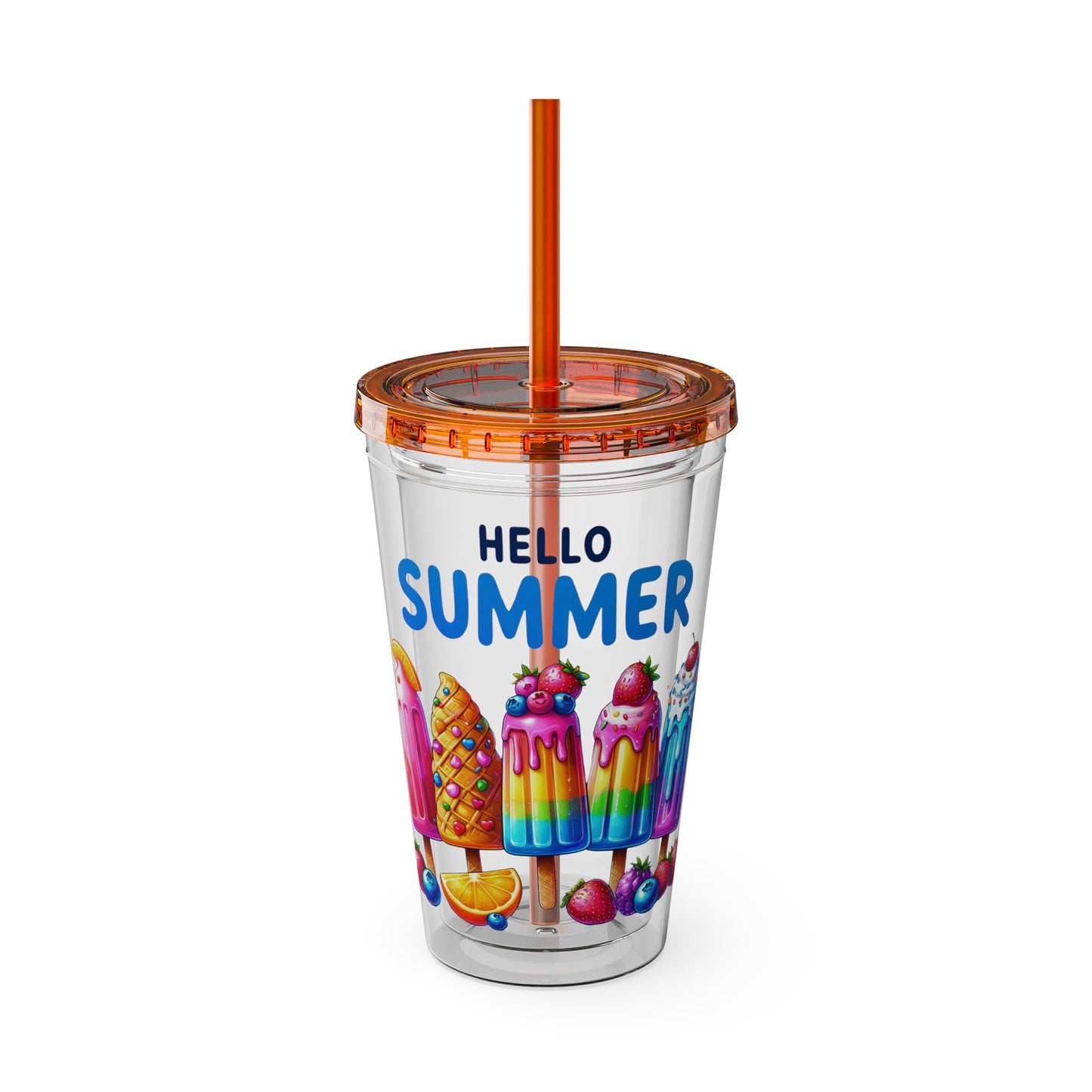 Hello Summer Sunsplash Tumbler with Straw, 16oz