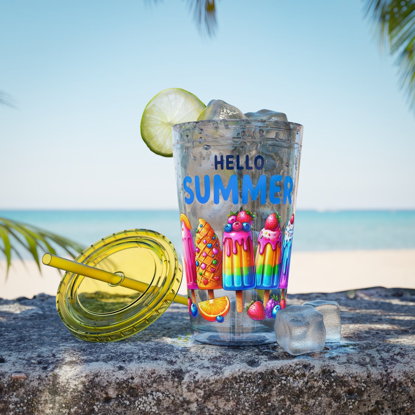 Hello Summer Sunsplash Tumbler with Straw, 16oz