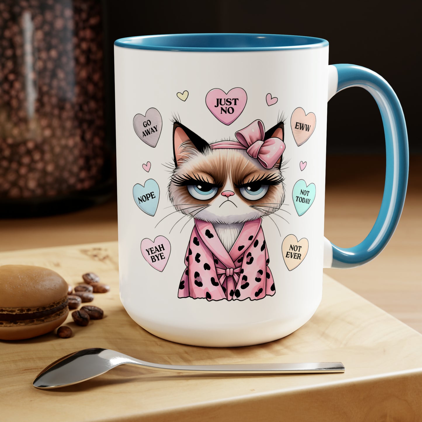 Valentine's Day Cat Two-Tone Coffee Mugs, 15oz