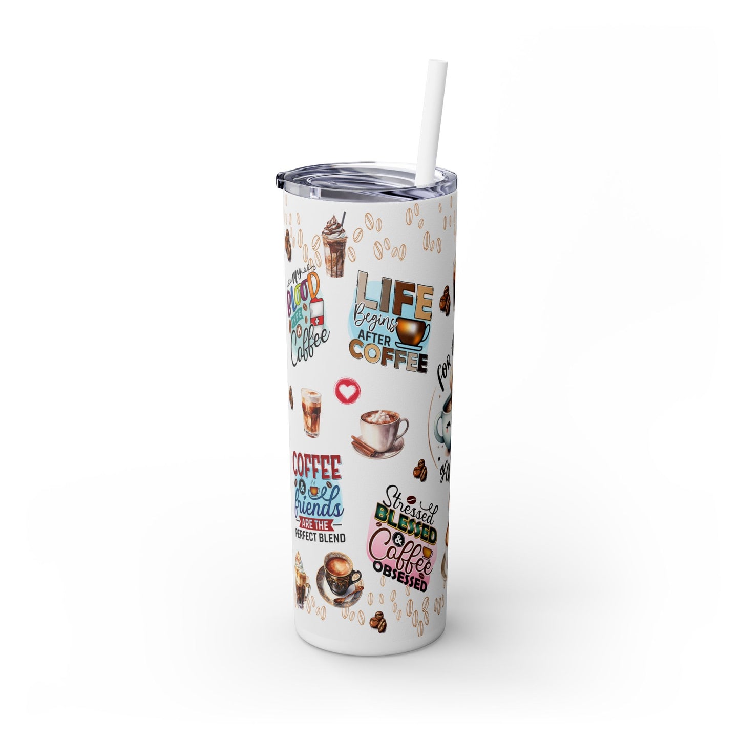 For the Love of Coffee Skinny Tumbler with Straw, 20oz