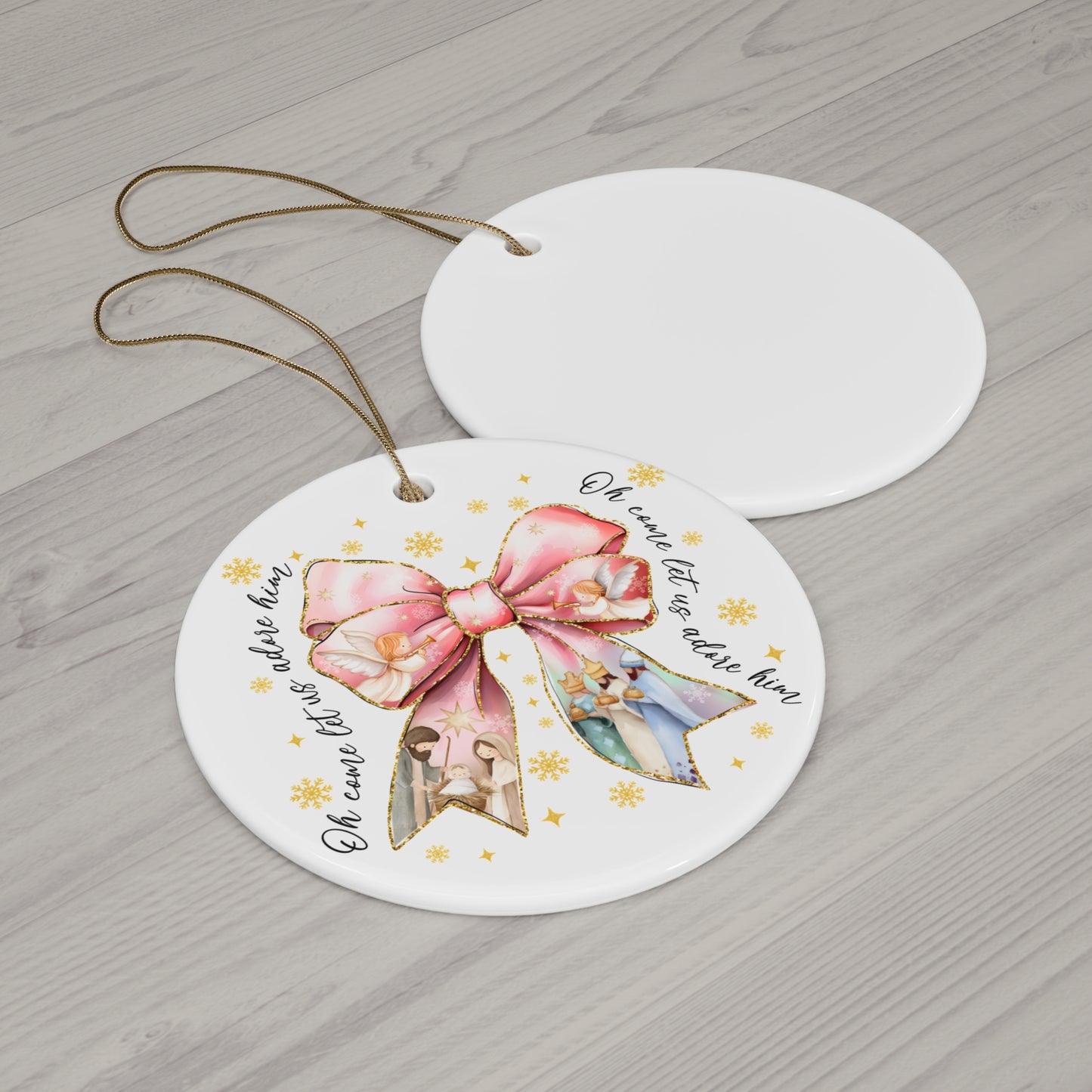 Ceramic Ornament with Bow Design, Christmas Decoration, Holiday Gift, Tree Ornament, Festive Home Decor, Personalized Keepsake