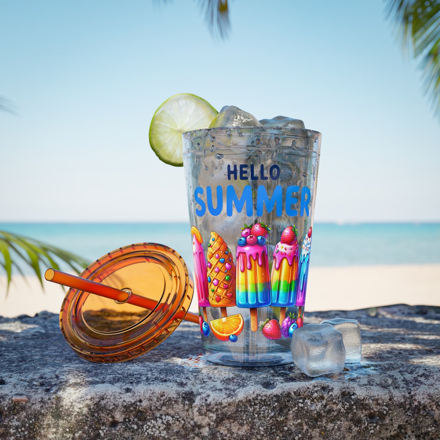 Hello Summer Sunsplash Tumbler with Straw, 16oz